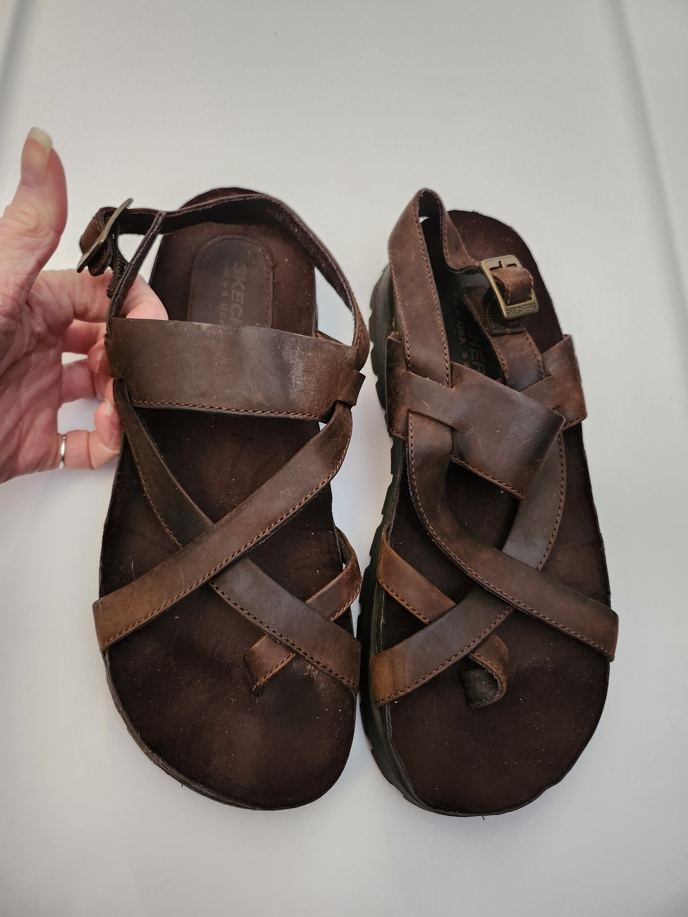 Skechers Brown Leather Strappy Sandals